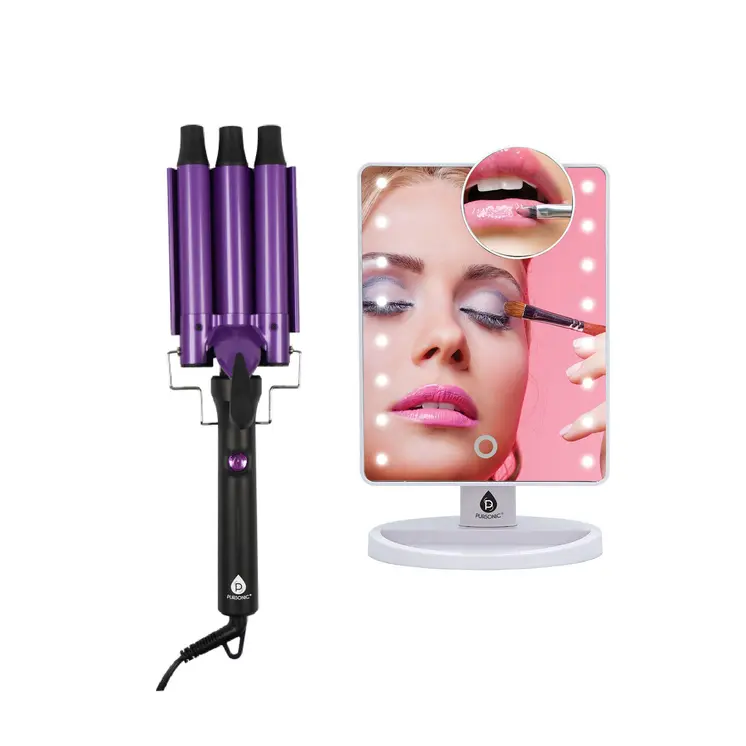 Dimmable LED Vanity Mirror & Pursonic Triple Barrel Hair Curler